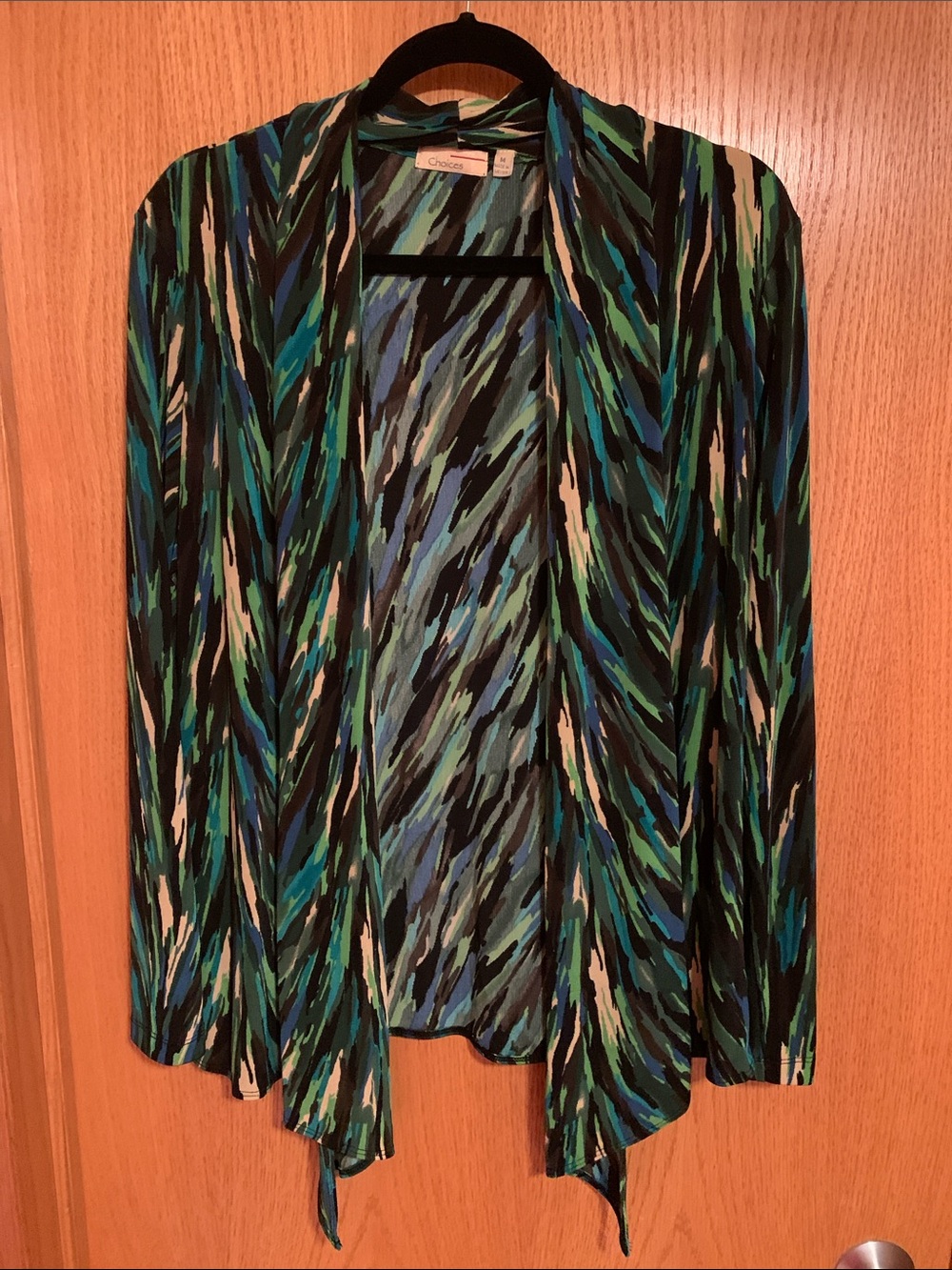 Choices Open-Front Cardigan in Teal, Blue, Black